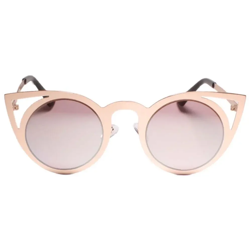 Stylish Chic Womens Green Mirrored Lens Round Cat Eye Sunglasses Gold Frame